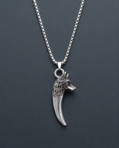 Silver Wolf Tooth Pendant Box Chain