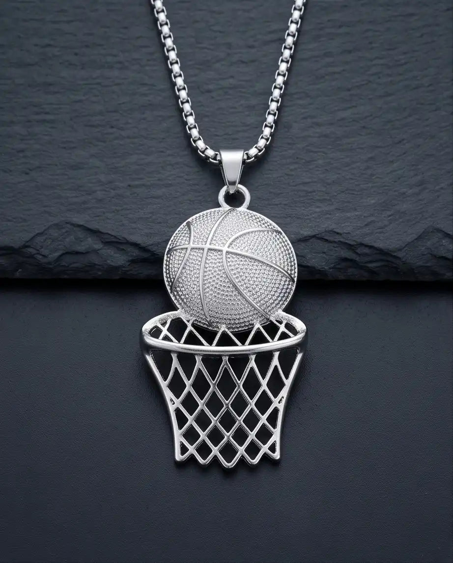 Iced Basketball Hoop Pendant Box Chain