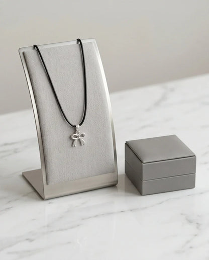 Silver Polished Ribbon Bow Necklace