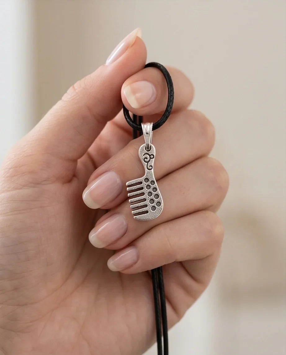 Silver Hair Comb Pendant Necklace