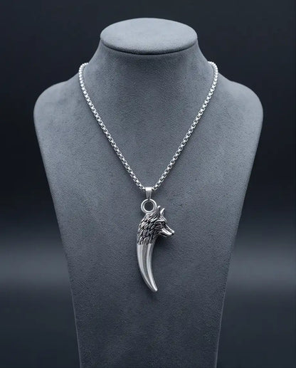 Silver Wolf Tooth Pendant Box Chain