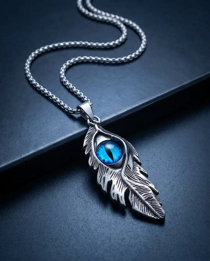 Blue Dragon Eye Feather Pendant Box Chain