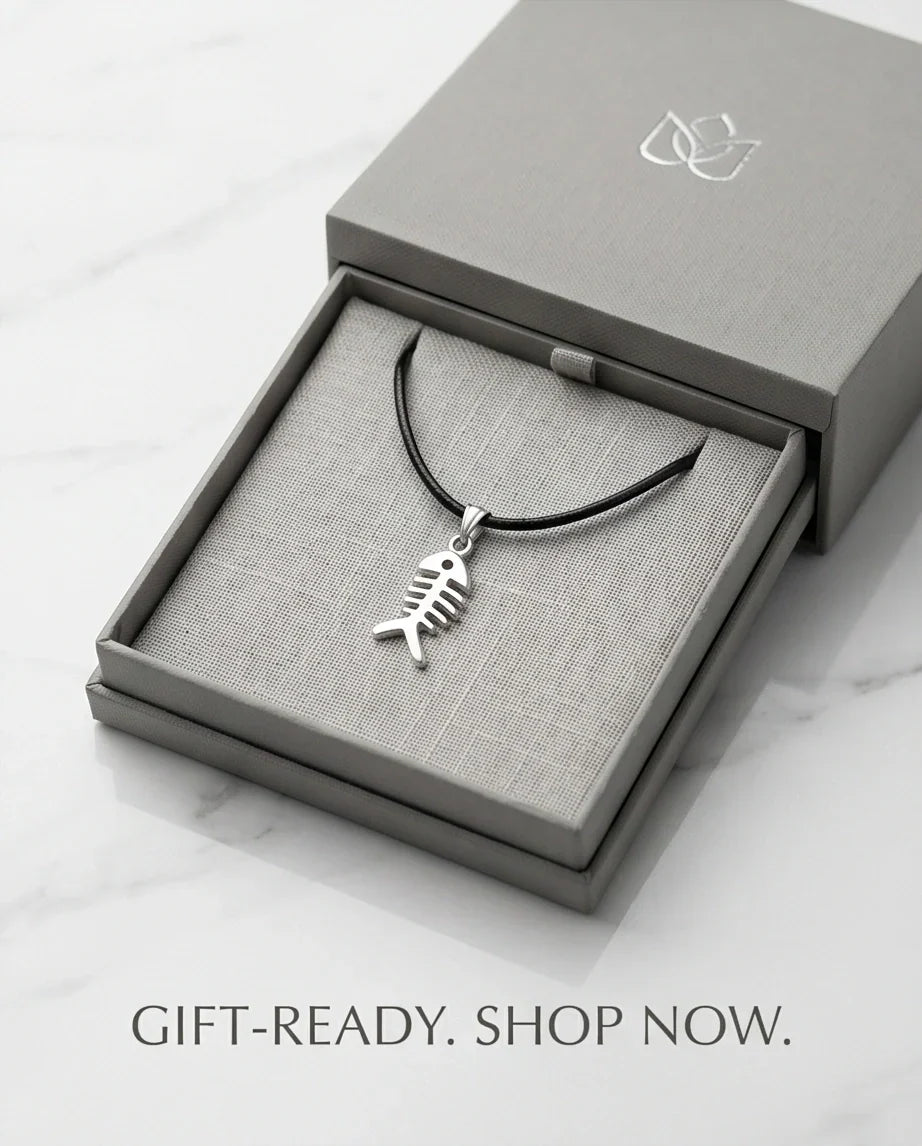 Silver Quirky Fishbone Pendant Necklace