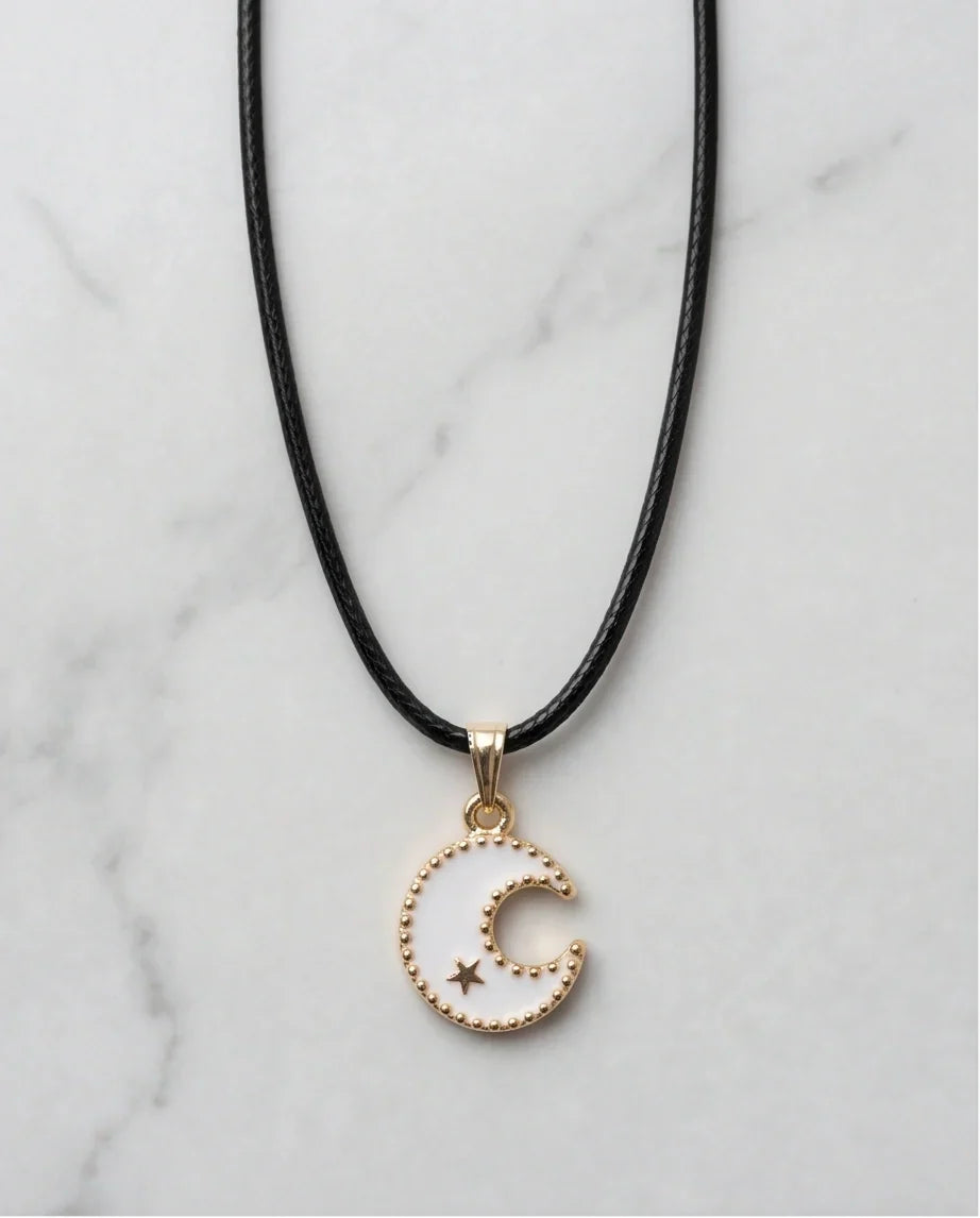 Gold and White Celestial Crescent Moon Necklace