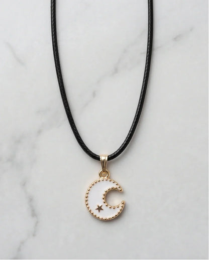 Gold and White Celestial Crescent Moon Necklace