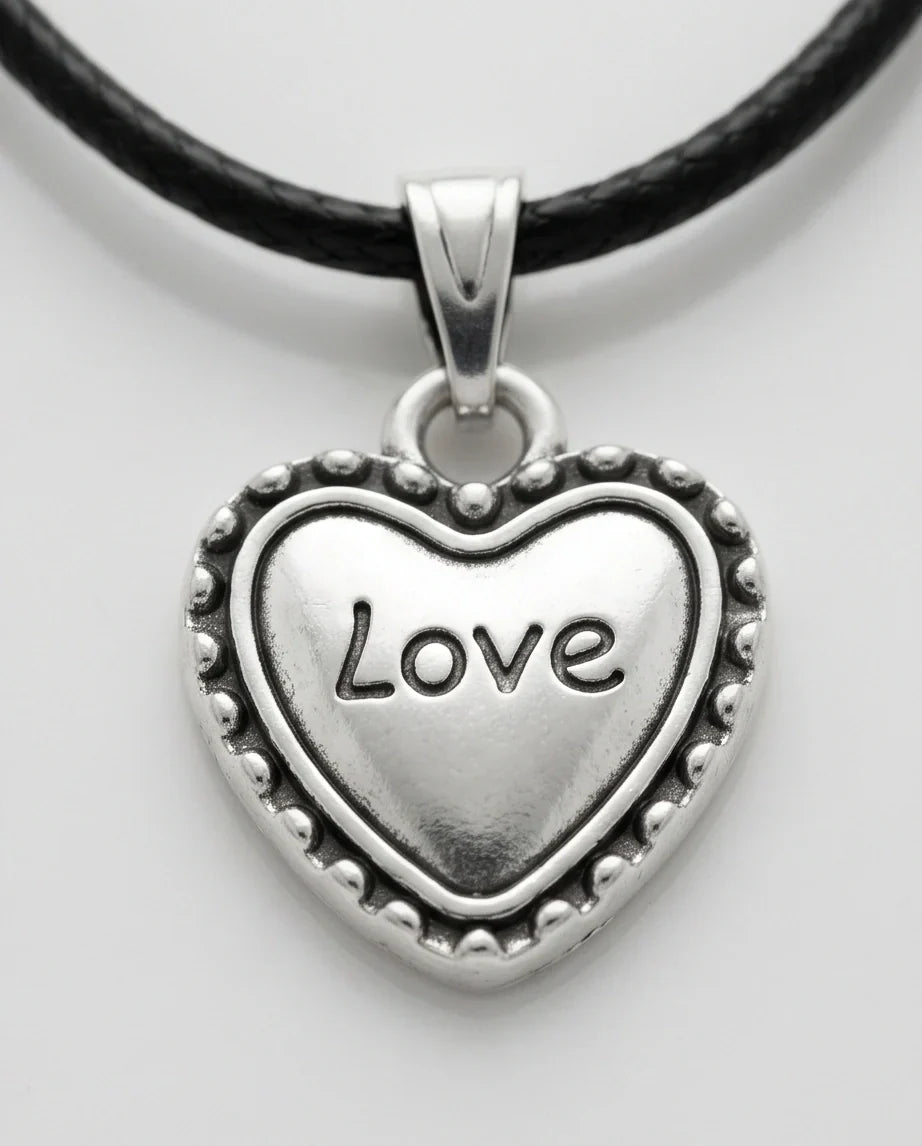 Silver Beaded Edge Love Heart Necklace