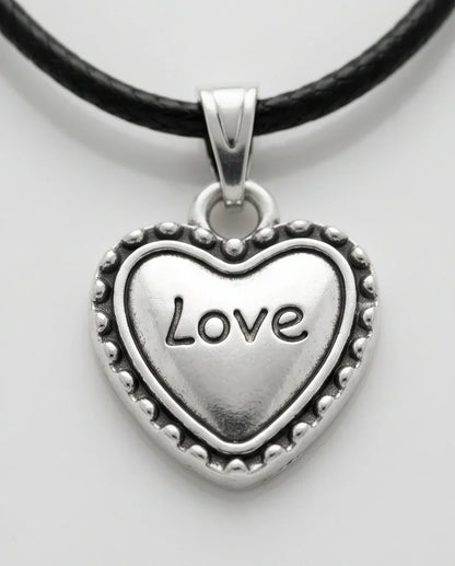 Silver Beaded Edge Love Heart Necklace