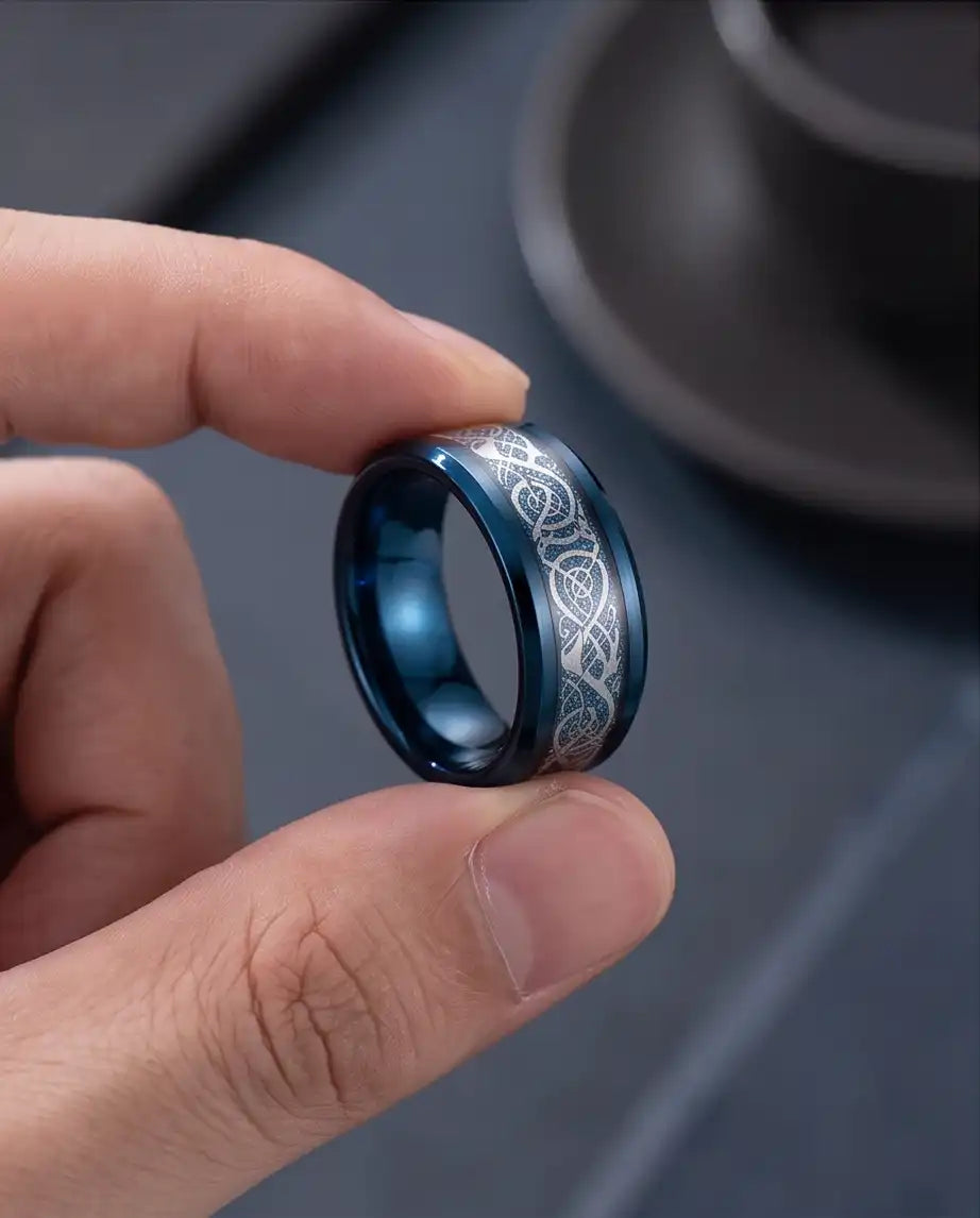 Blue Dragon Celtic Inlay Band Ring