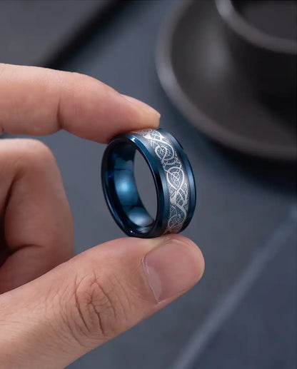 Blue Dragon Celtic Inlay Band Ring