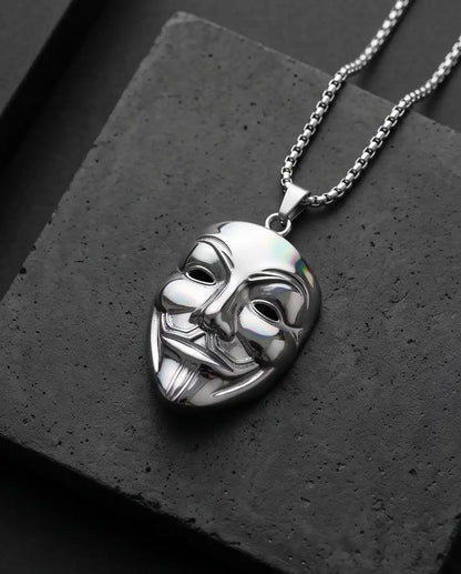 Guy Fawkes Masquerade Mask Pendant Silver Box Chain Necklace