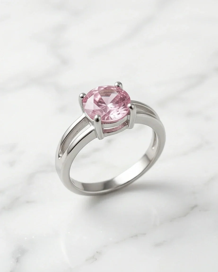 Sterling Silver Round-Cut Split Shank Pink Topaz Ring