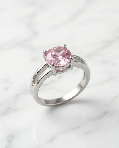 Sterling Silver Round-Cut Split Shank Pink Topaz Ring