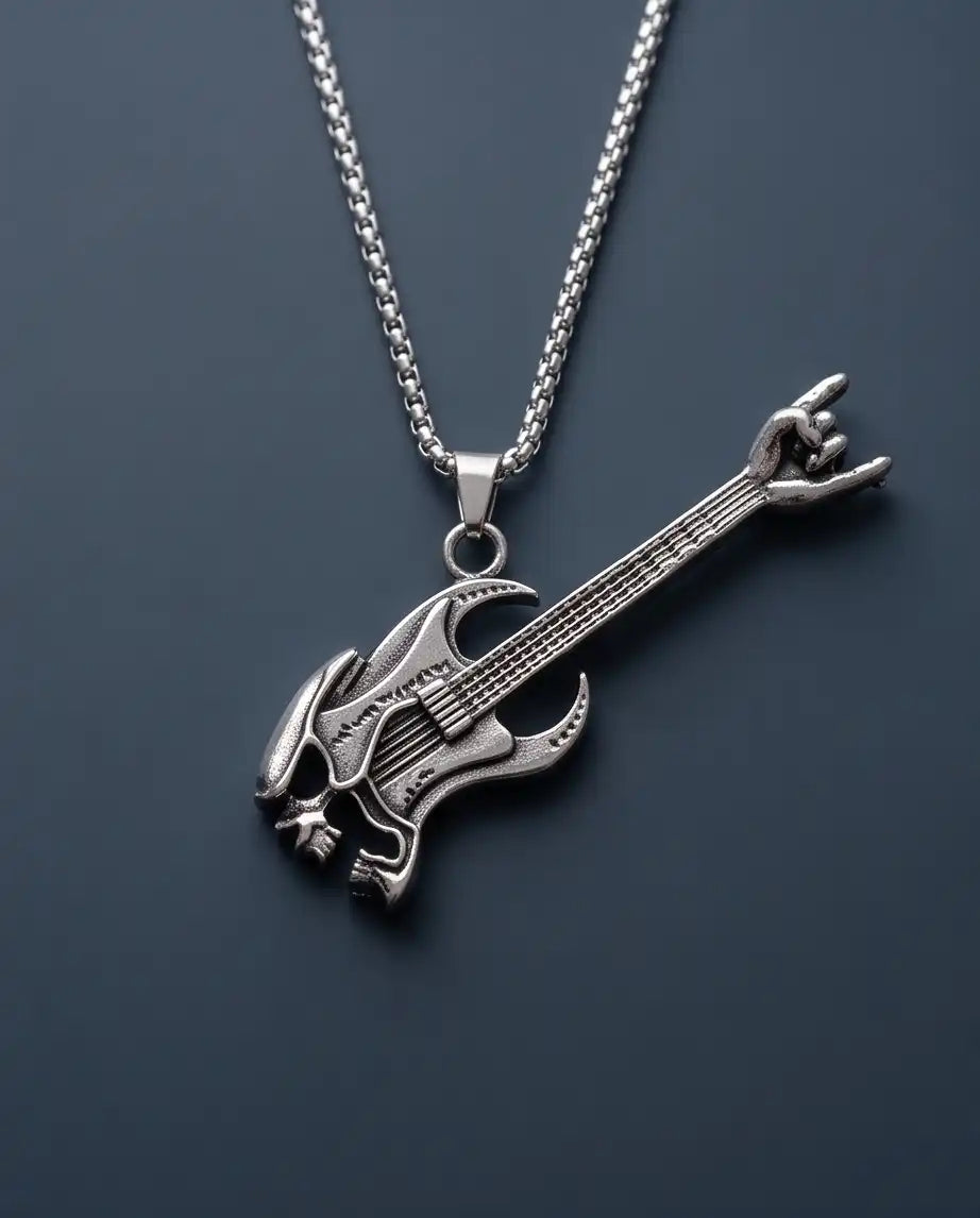 Rock Horns Electric Guitar Pendant Box Chain