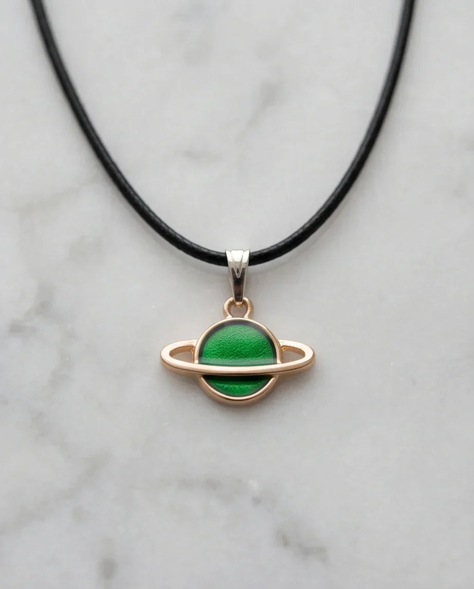 Gold and Green Saturn Planet Necklace