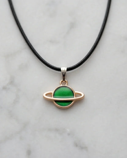 Gold and Green Saturn Planet Necklace