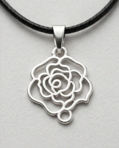 Silver Cutout Rose Pendant Necklace
