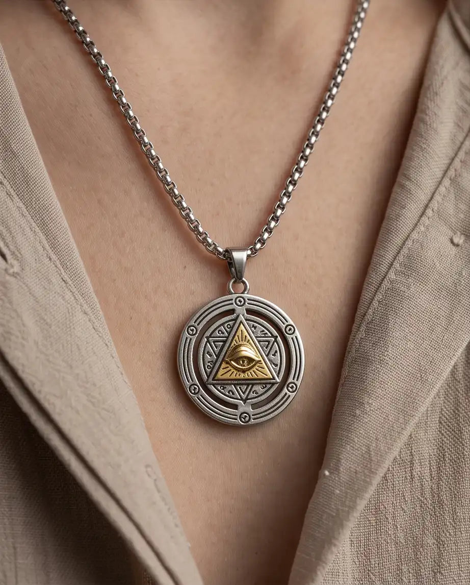 Eye of Providence Gold Pyramid Occult Pendant Box Chain