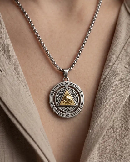 Eye of Providence Gold Pyramid Occult Pendant Box Chain