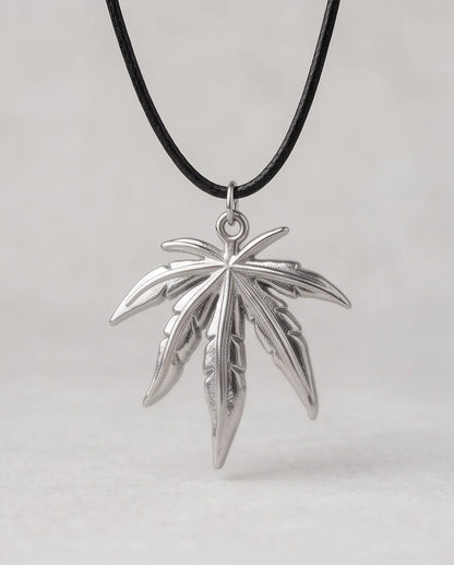 Silver Leaf Pendant Cord Necklace
