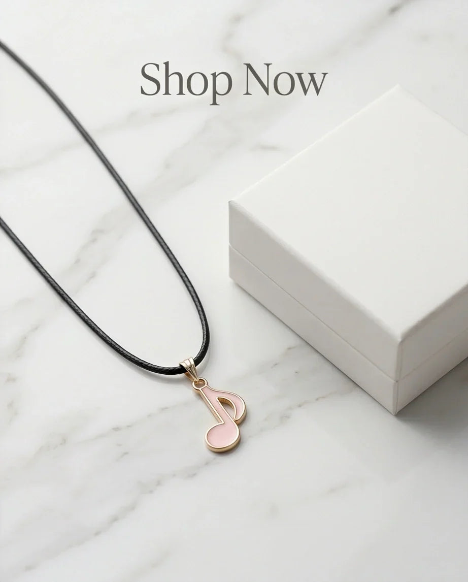 Gold and Pink Eighth Note Necklace