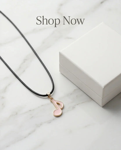 Gold and Pink Eighth Note Necklace