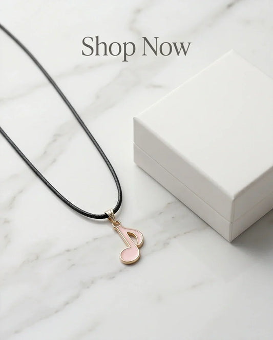 Gold and Pink Eighth Note Necklace