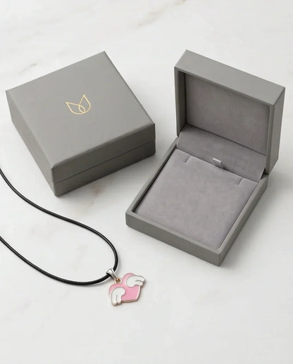 Pink Enamel Angel Winged Heart Pendant Necklace