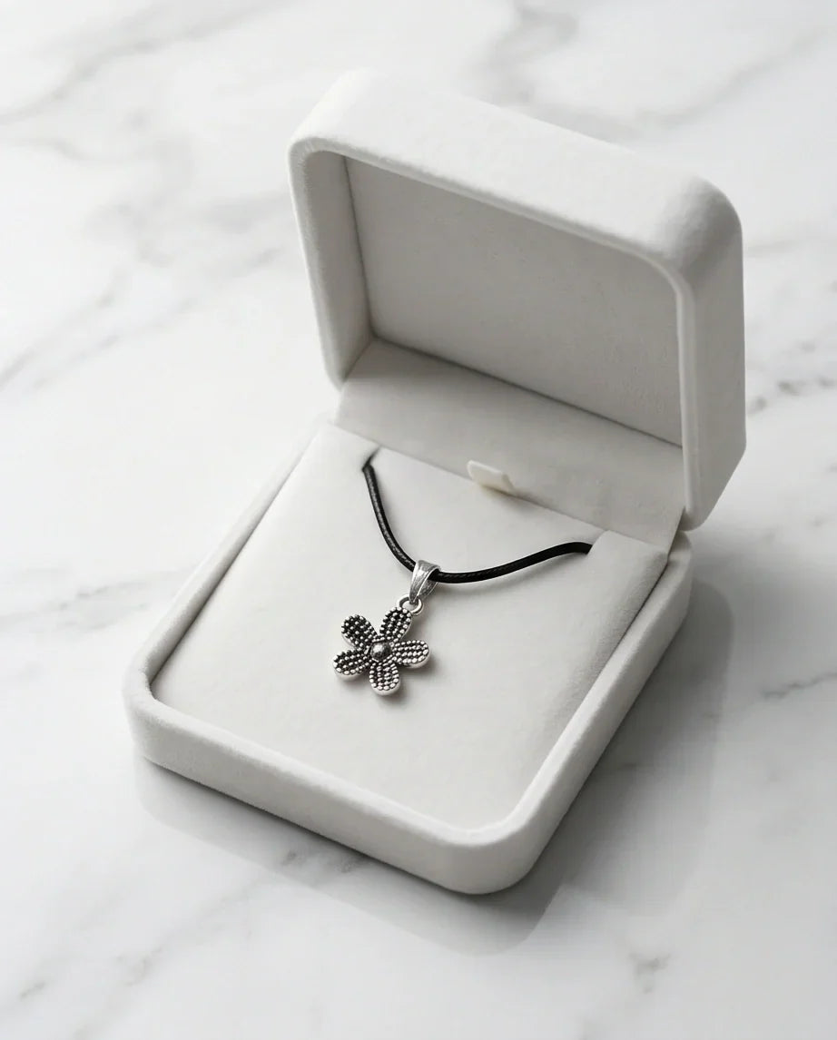 Silver Beaded Textured Flower Necklace