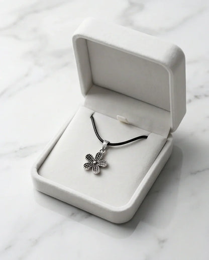 Silver Beaded Textured Flower Necklace