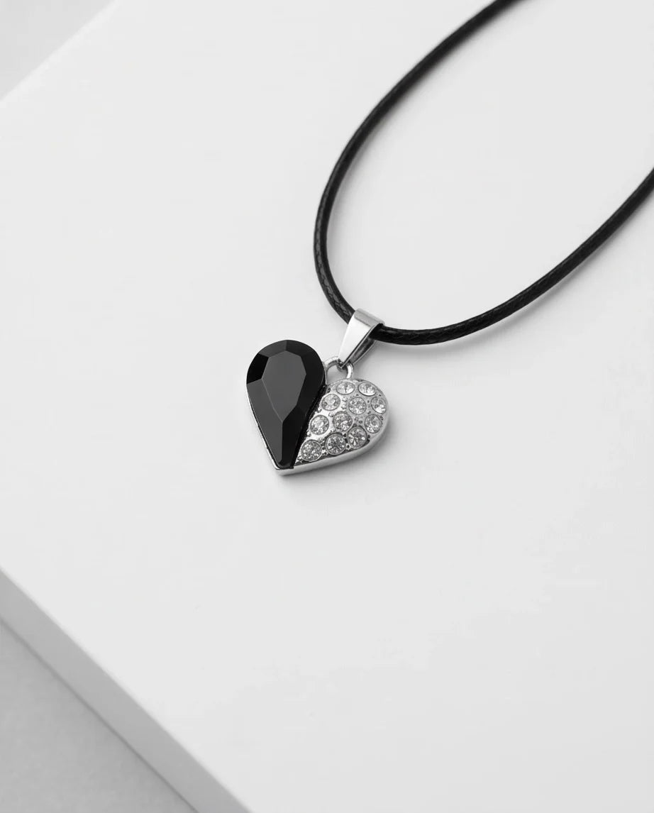 Silver Onyx Heart Pavé Pendant Necklace