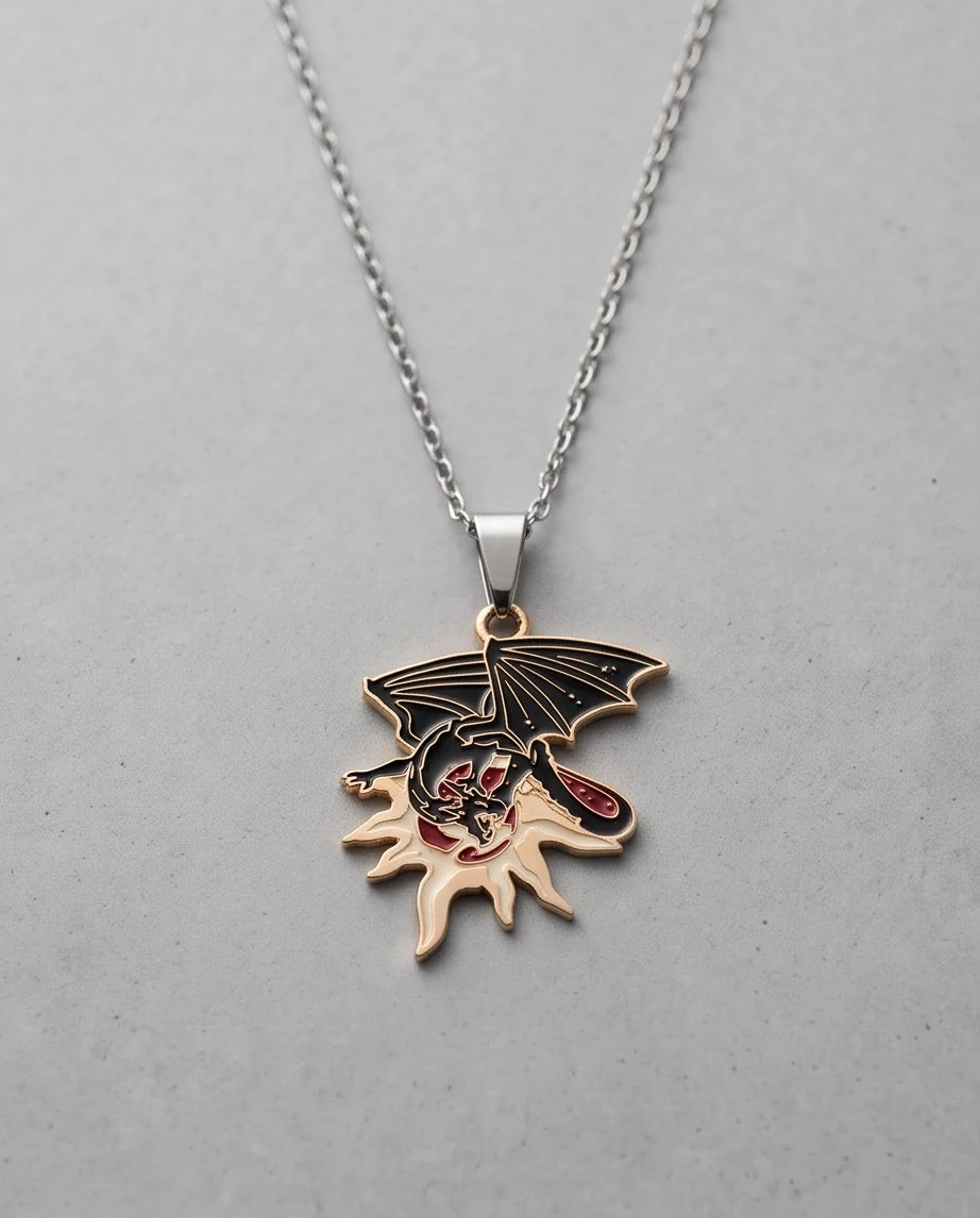 Gold Celestial Sun Dragon Enamel Pendant Necklace