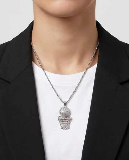 Iced Basketball Hoop Pendant Box Chain