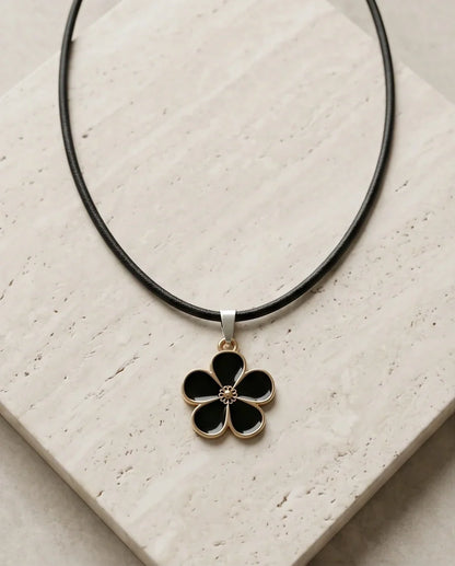 Gold and Black Flower Pendant Necklace