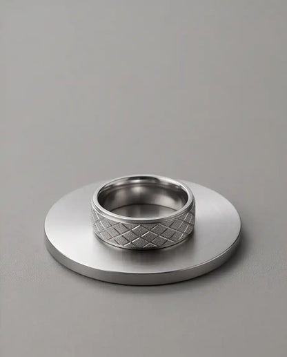 Silver Diamond Texture Grid Band Ring