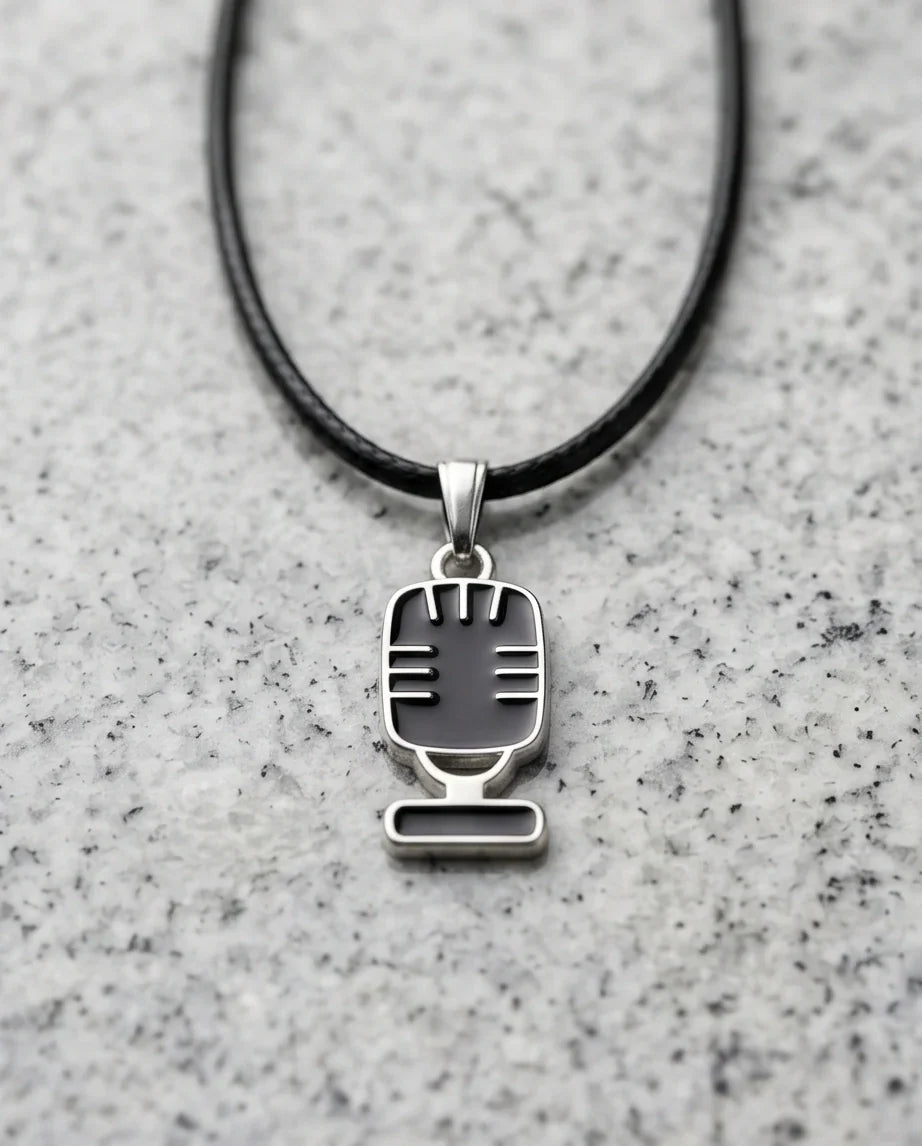 Silver Retro Black Microphone Necklace