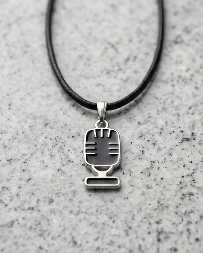Silver Retro Black Microphone Necklace