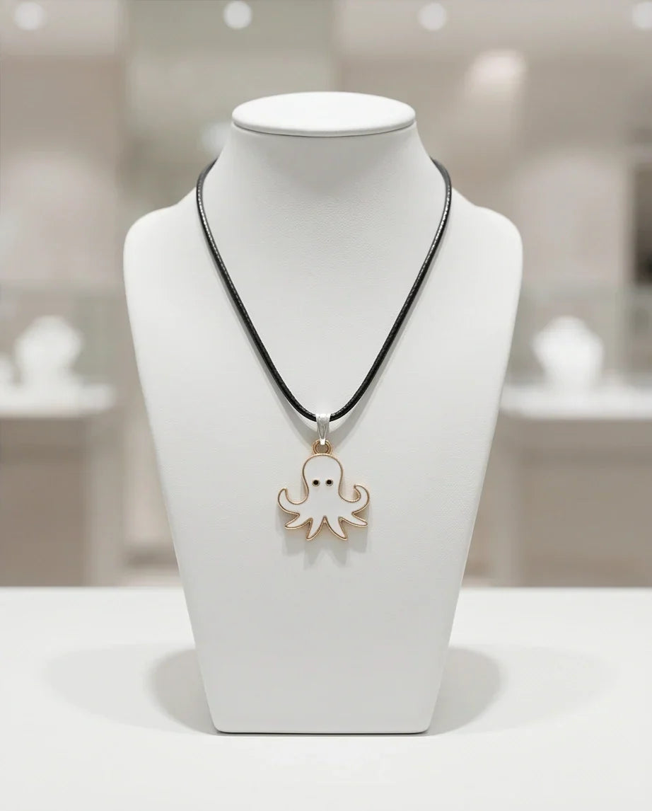Gold and White Octopus Pendant Necklace