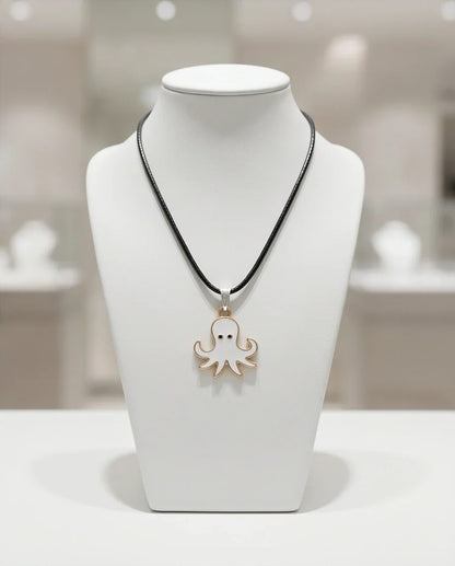 Gold and White Octopus Pendant Necklace