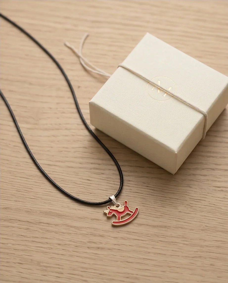 Gold and Red Rocking Horse Necklace
