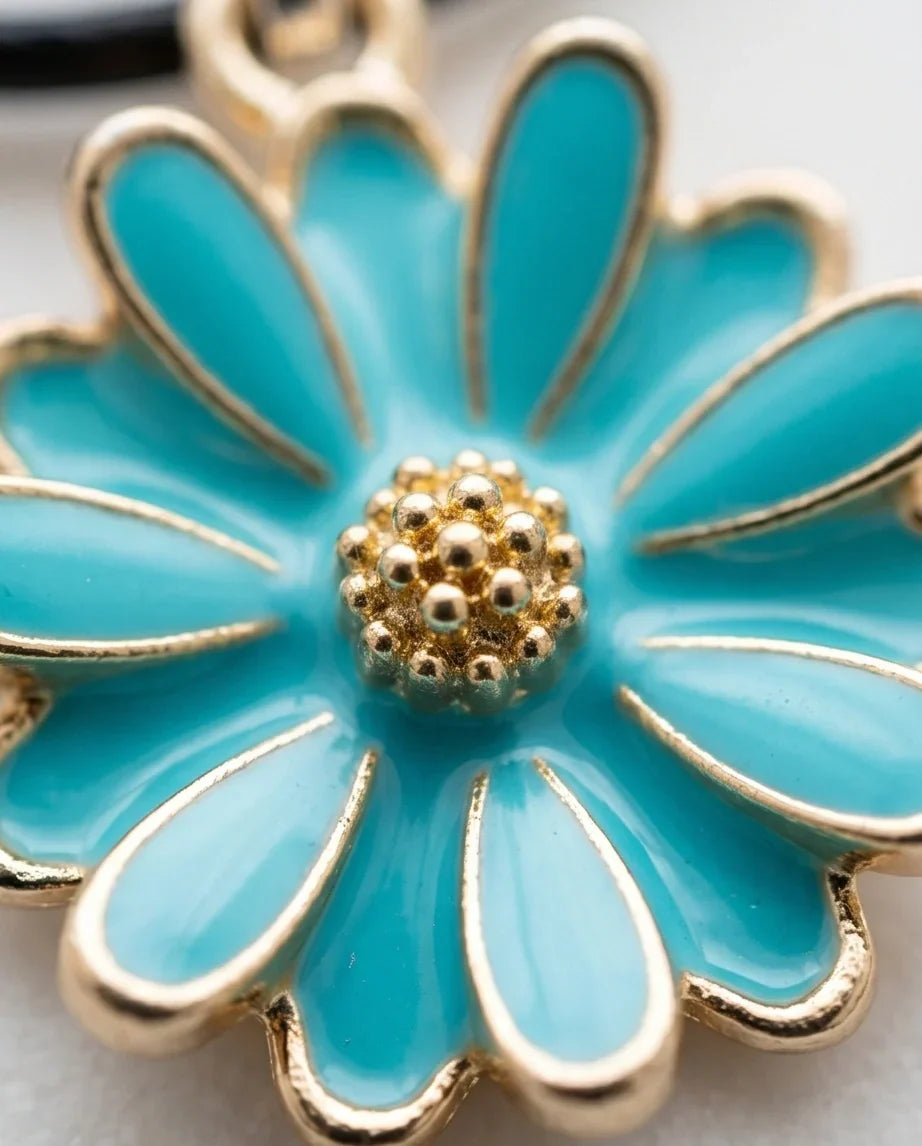 Gold and Turquoise Sunflower Pendant Necklace