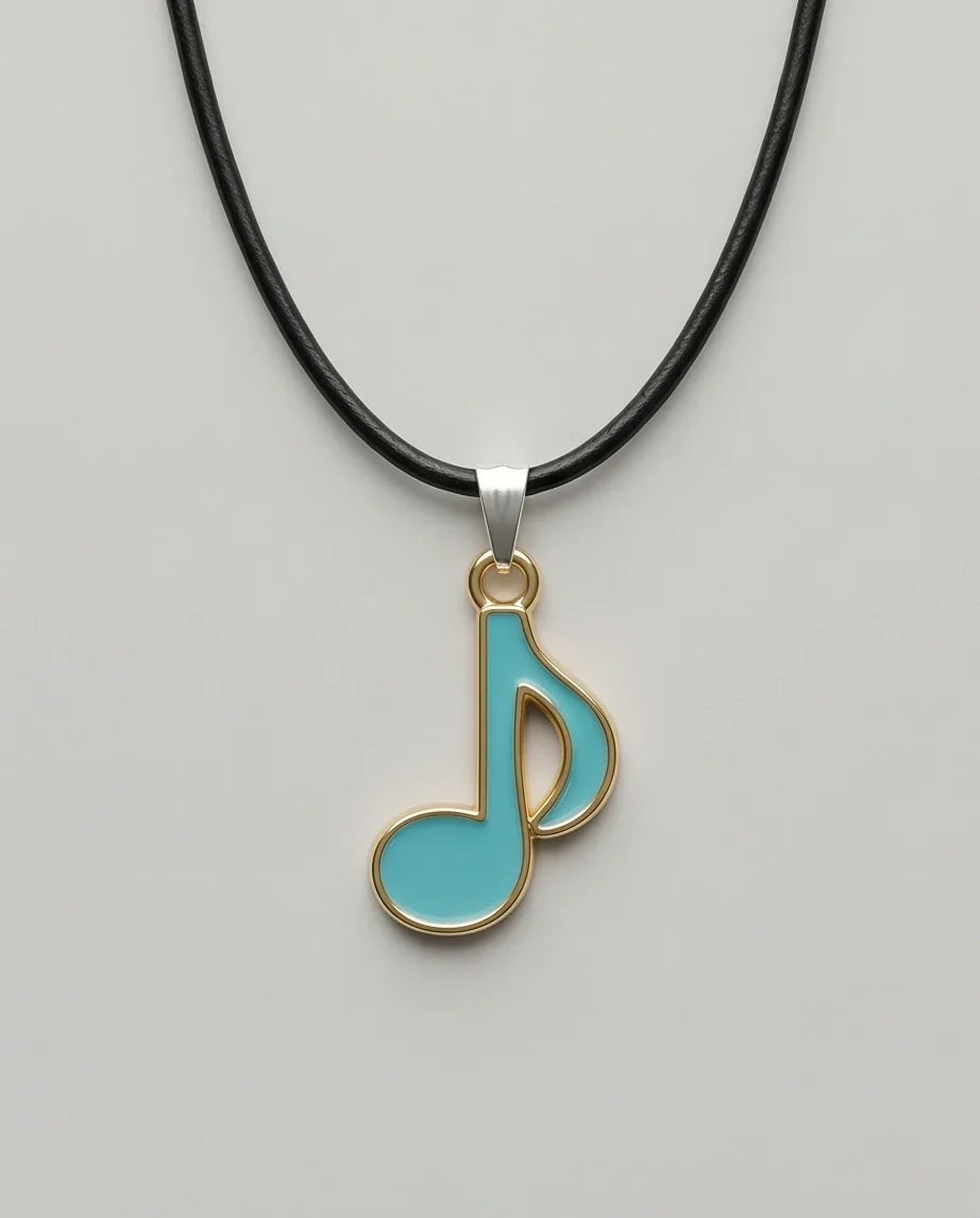 Gold and Turquoise Eighth Note Necklace