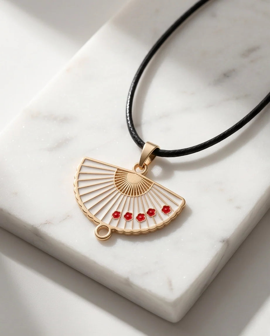 Cherry Blossom Fan Pendant Necklace