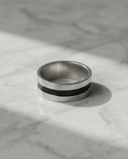 Minimalist Dual-Tone Silver and Black Band Ring