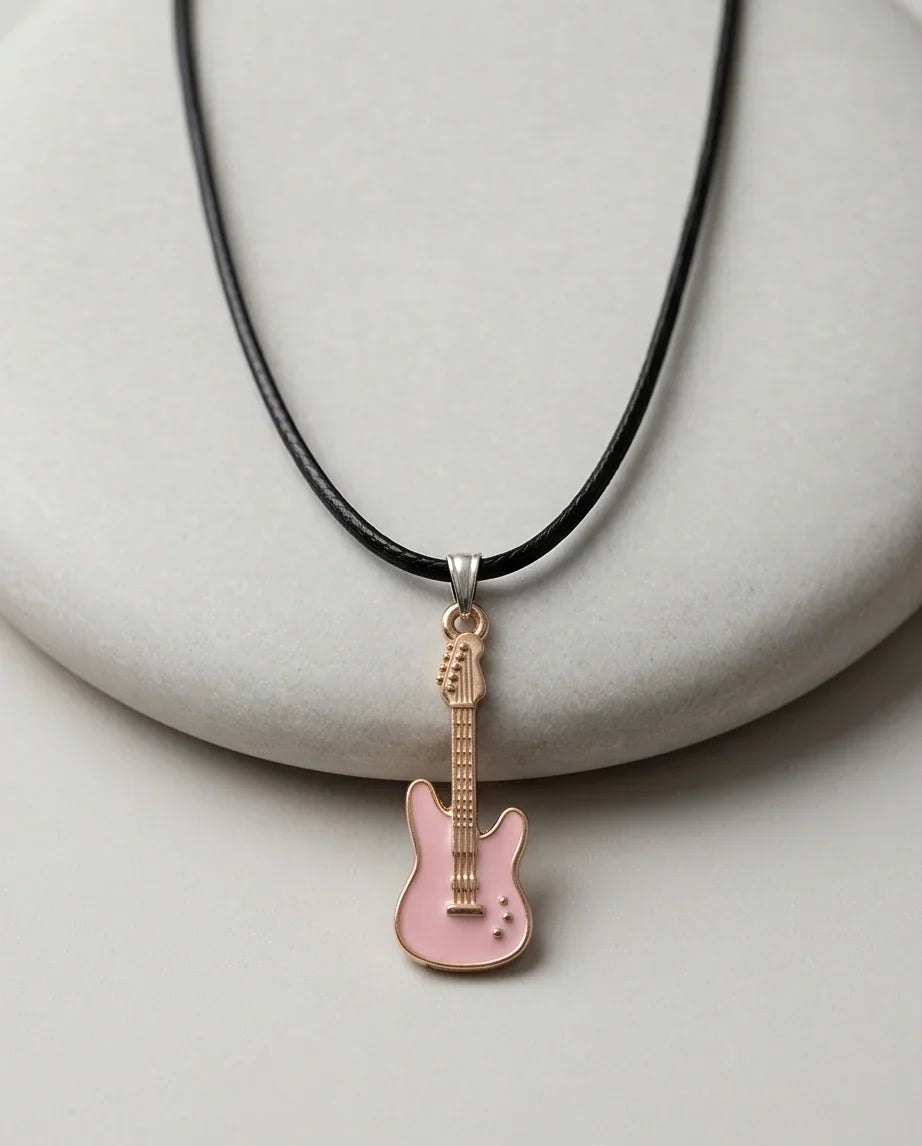 Gold and Pink Electric Guitar Necklace
