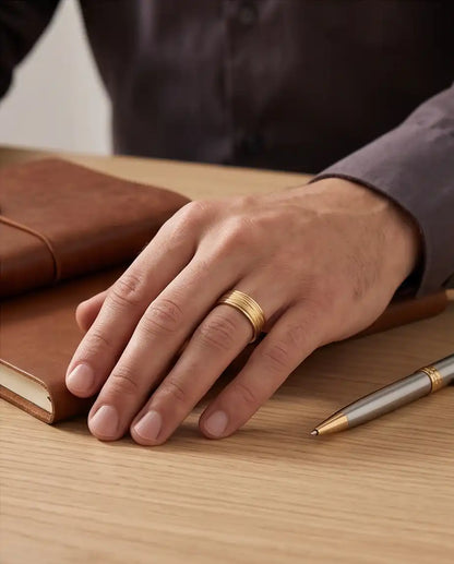 Gold-Tone Textured Diagonal Groove Band Ring