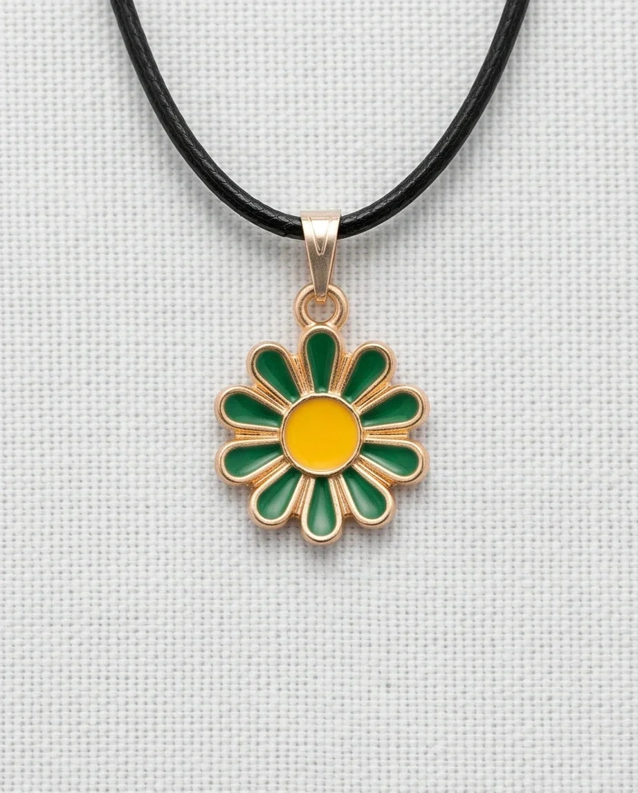 Gold and Green Sunflower Pendant Necklace