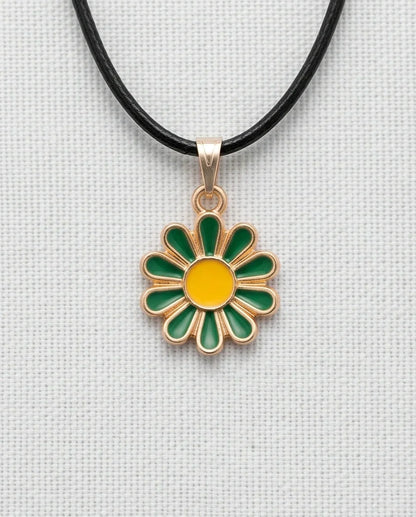 Gold and Green Sunflower Pendant Necklace