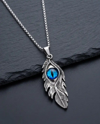 Blue Dragon Eye Feather Pendant Box Chain