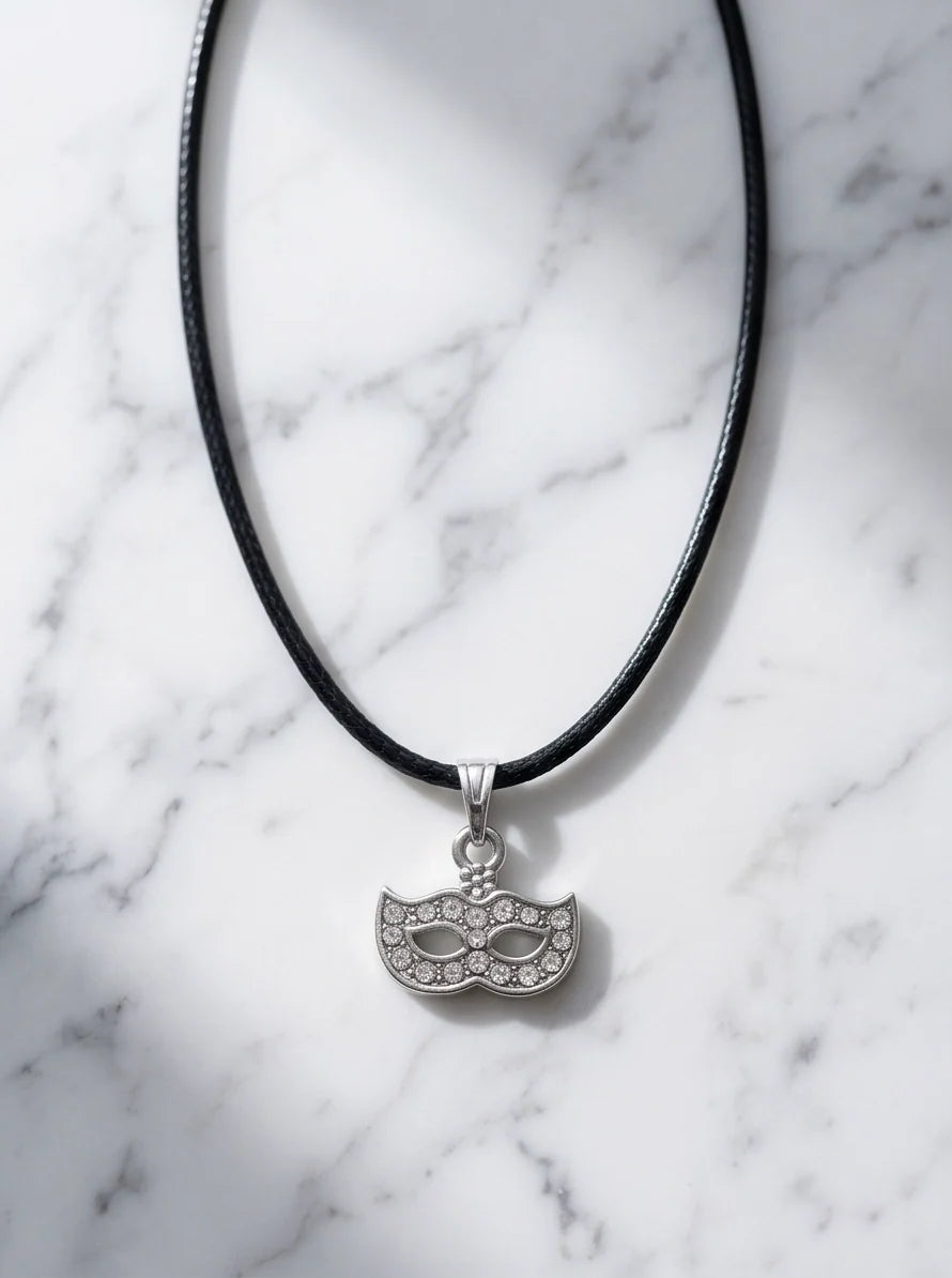 Silver Masquerade Mask Pendant Necklace