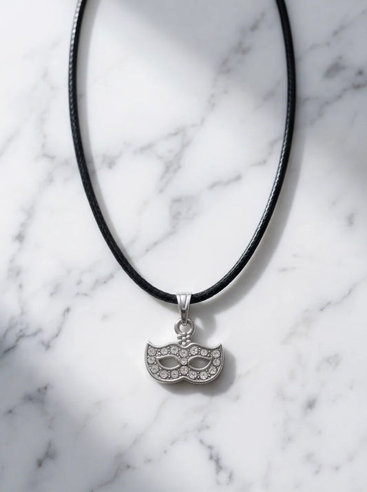 Silver Masquerade Mask Pendant Necklace